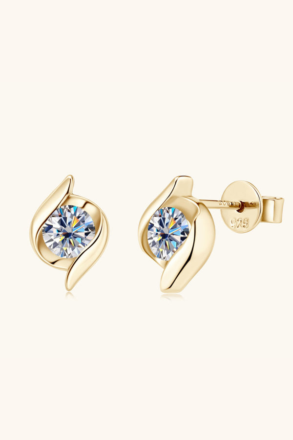 Gold-tone moissanite studs with curved leaf-shaped settings