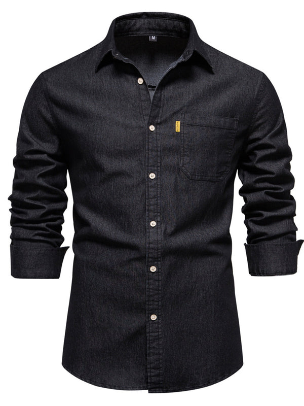 Men's plus size button-up cotton denim shirt with chest pocket