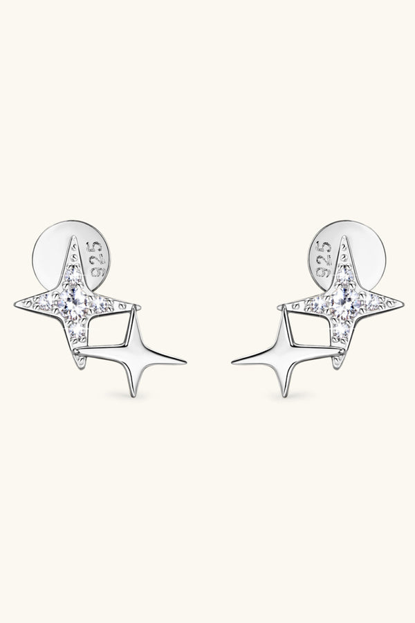Front view of silver-tone open star-shaped stud earrings