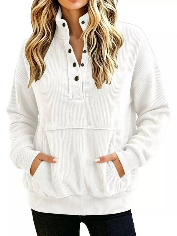 Plus size quarter-snap polyester sweatshirt with kangaroo pocket