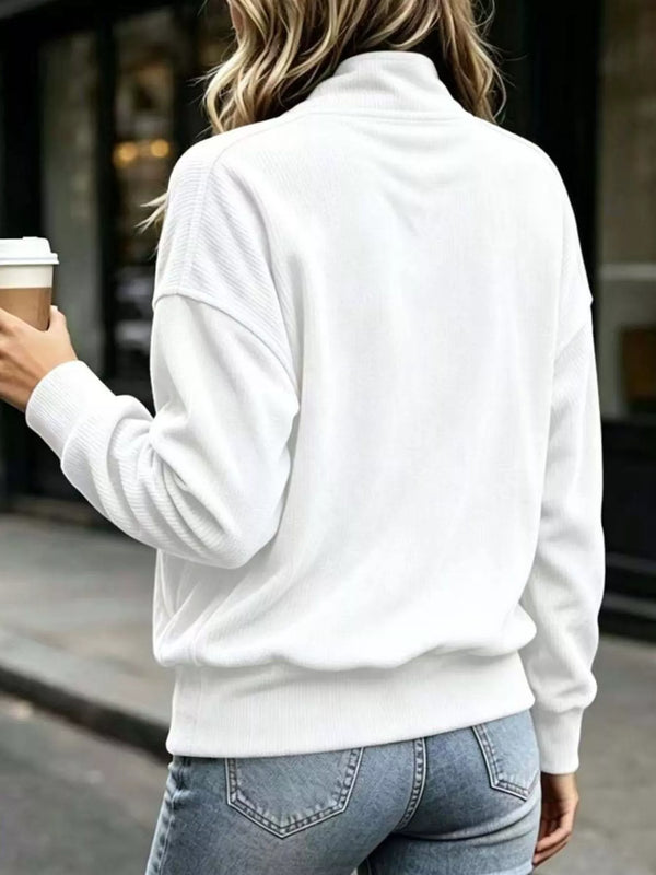 Plus size quarter-snap polyester sweatshirt with kangaroo pocket, side view