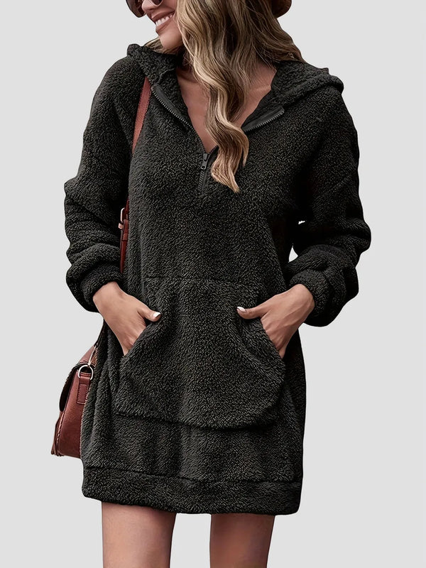 Half-zip dropped-shoulder oversized hoodie in black front view