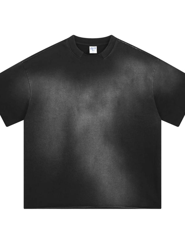 Black washed short-sleeve crew-neck T-shirt displayed flat