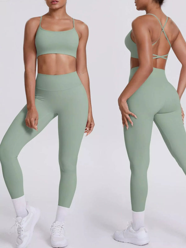 Front view of criss-cross back cami and leggings active set
