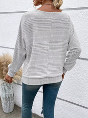 Women’s ribbed round-neck long-sleeve top in white back view