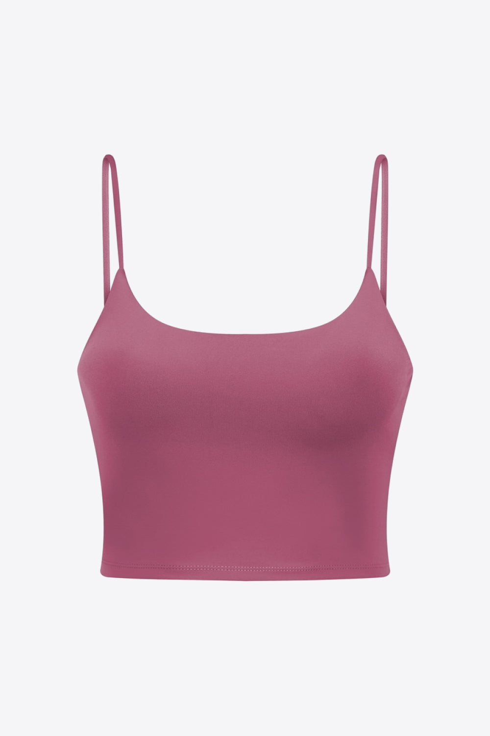 Rose-pink scoop-neck cami with narrow straps, displayed flat against white.