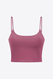 Rose-pink scoop-neck cami with narrow straps, displayed flat against white.