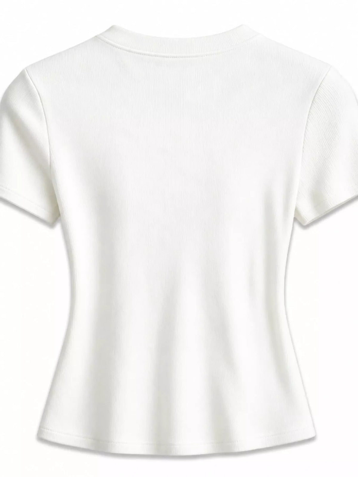Black short-sleeve crew-neck T-shirt on mannequin, front view