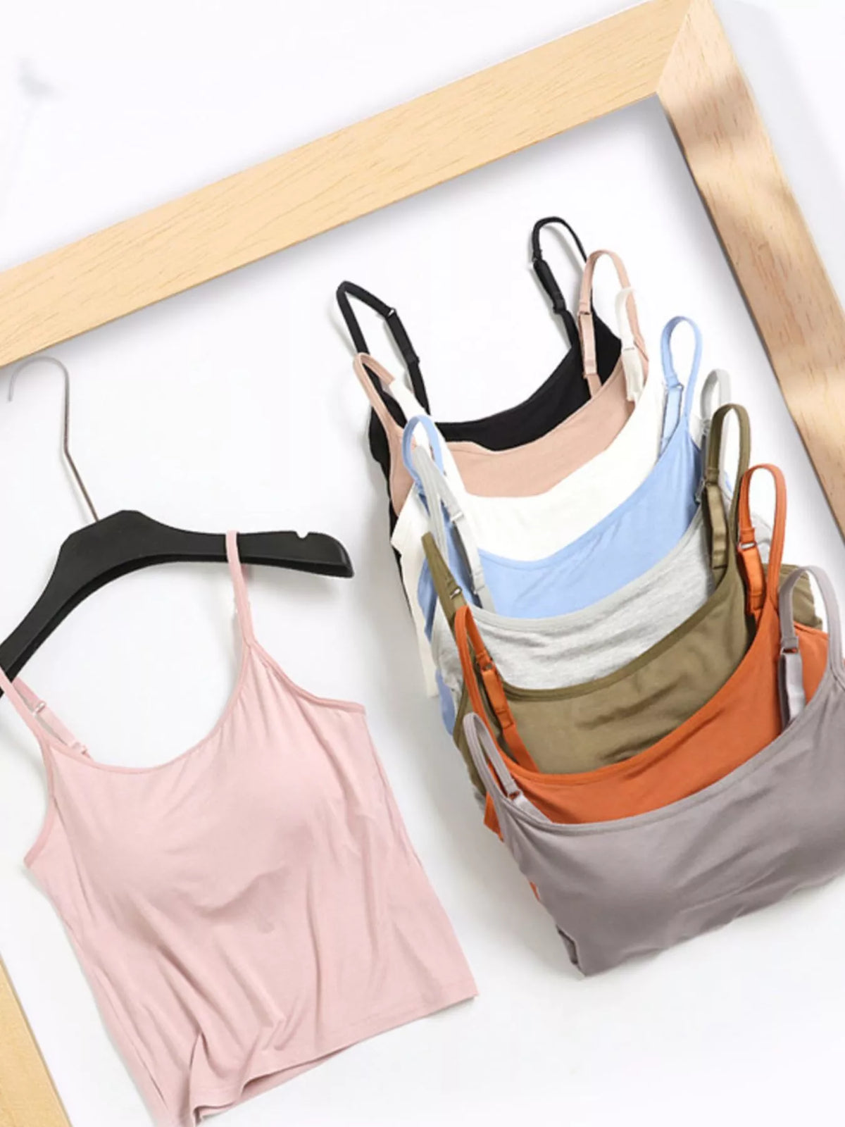 Pink padded tank and color options display