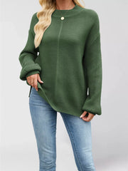 Women’s ribbed mock-neck drop-shoulder sweater in green front view