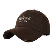Brown embroidered baseball cap with curved brim