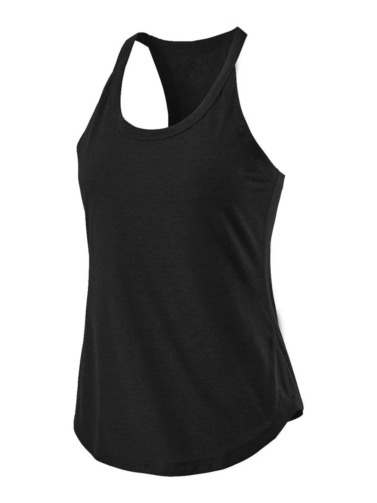 Black round-neck active tank with racerback cut