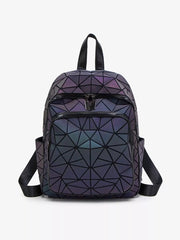 Geometric backpack shown straight on with shoulder straps visible