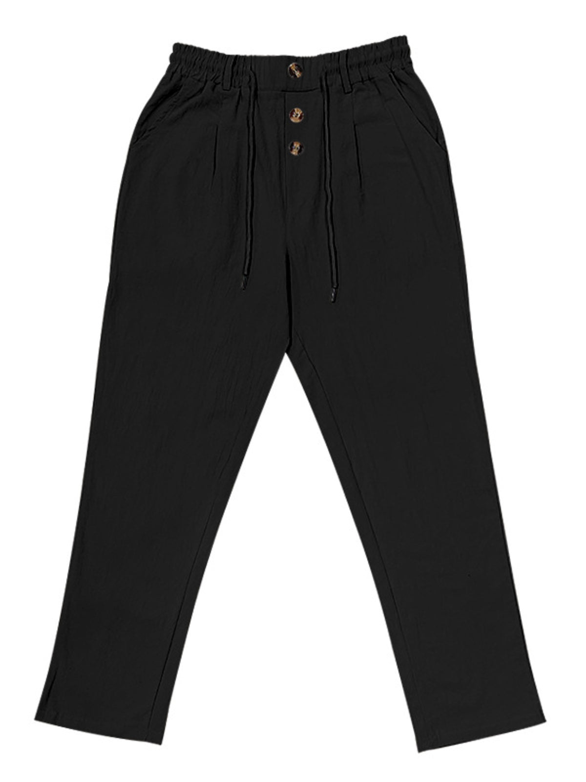 Black drawstring pants shown on a model from the back