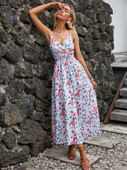 White floral paisley midi dress, full view