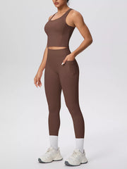Brown tank and leggings shown from the back