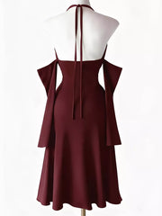 Army-green halter bodycon dress with high side slit on mannequin