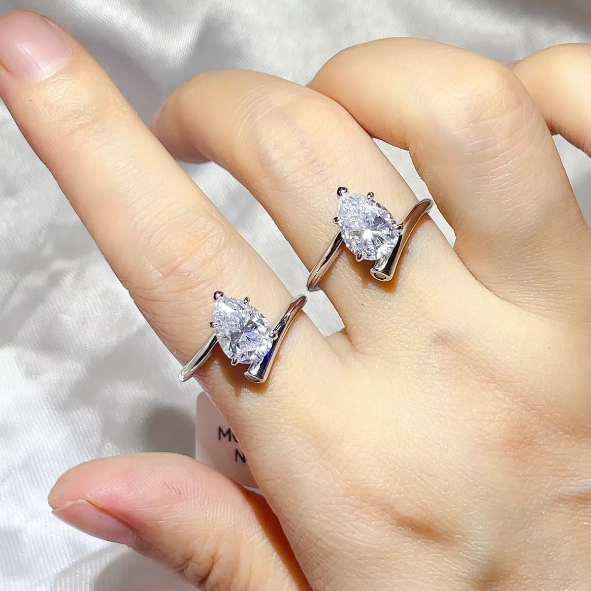 Sterling silver moissanite ring shown from above