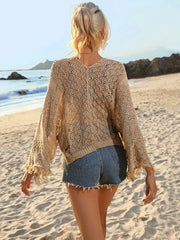 Tan crochet cover-up, back view