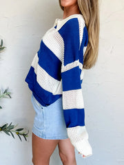 Side view showing oversized sleeve and stripe pattern