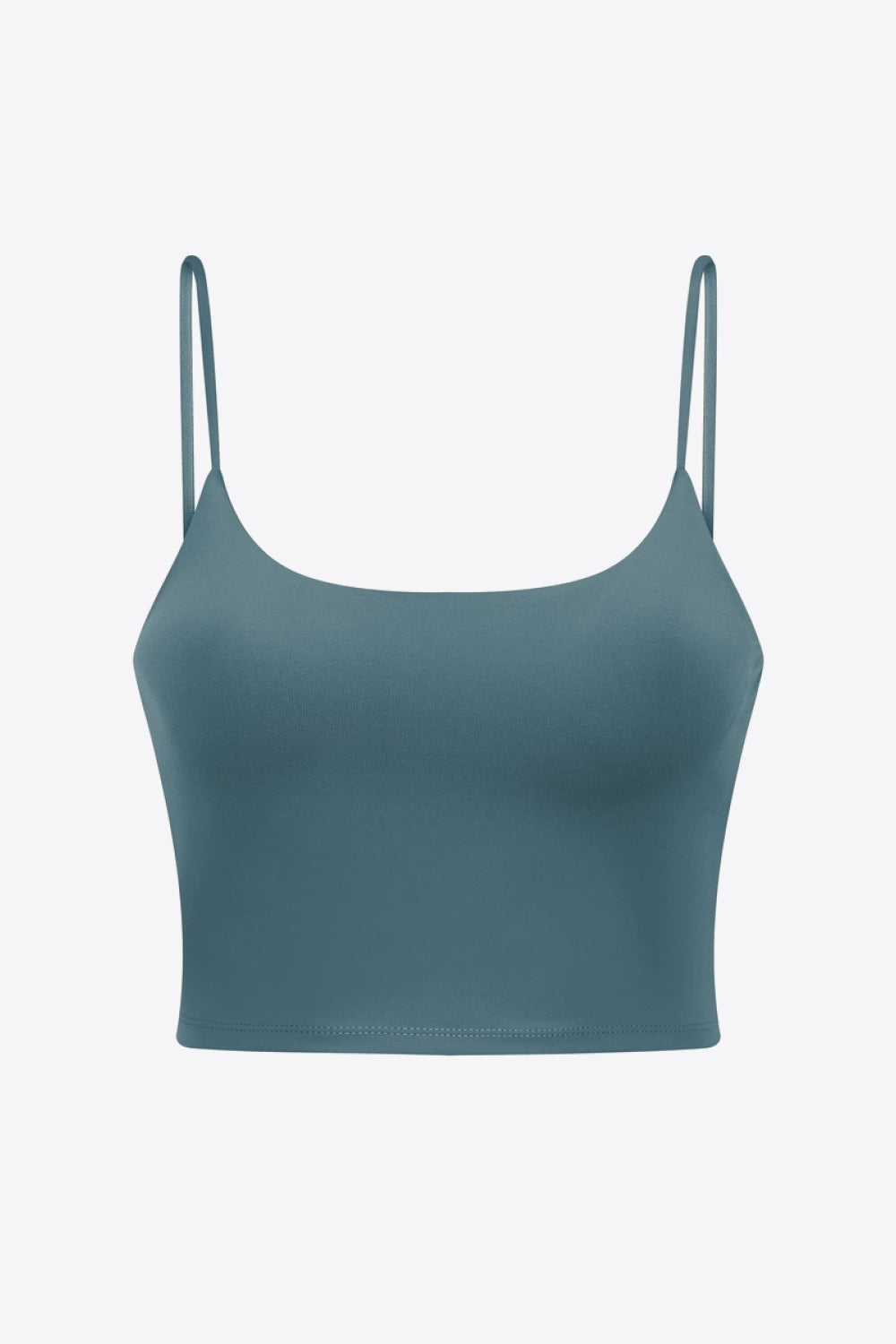 Teal scoop-neck cami with thin straps, shown flat against white.
