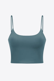 Teal scoop-neck cami with thin straps, shown flat against white.