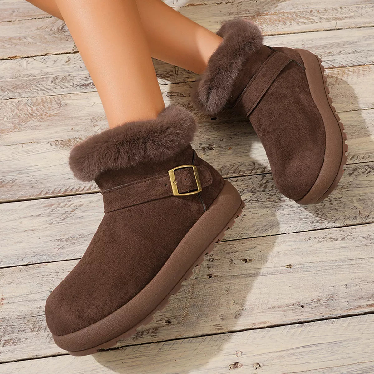 Tan suede-look boot outsole and side profile