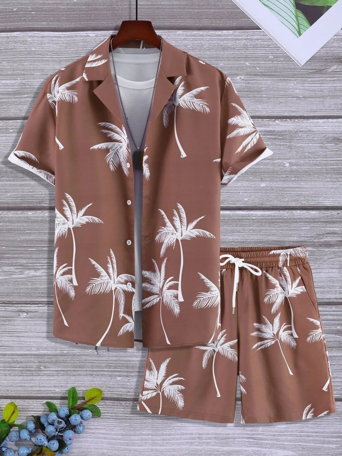 Men’s palm-print shirt and shorts set, alternate product image