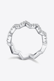 0.38 carat moissanite wavy band ring in platinum-plated 925 sterling silver, side view