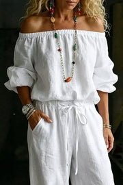 Full-size off-shoulder top and pants set plus size