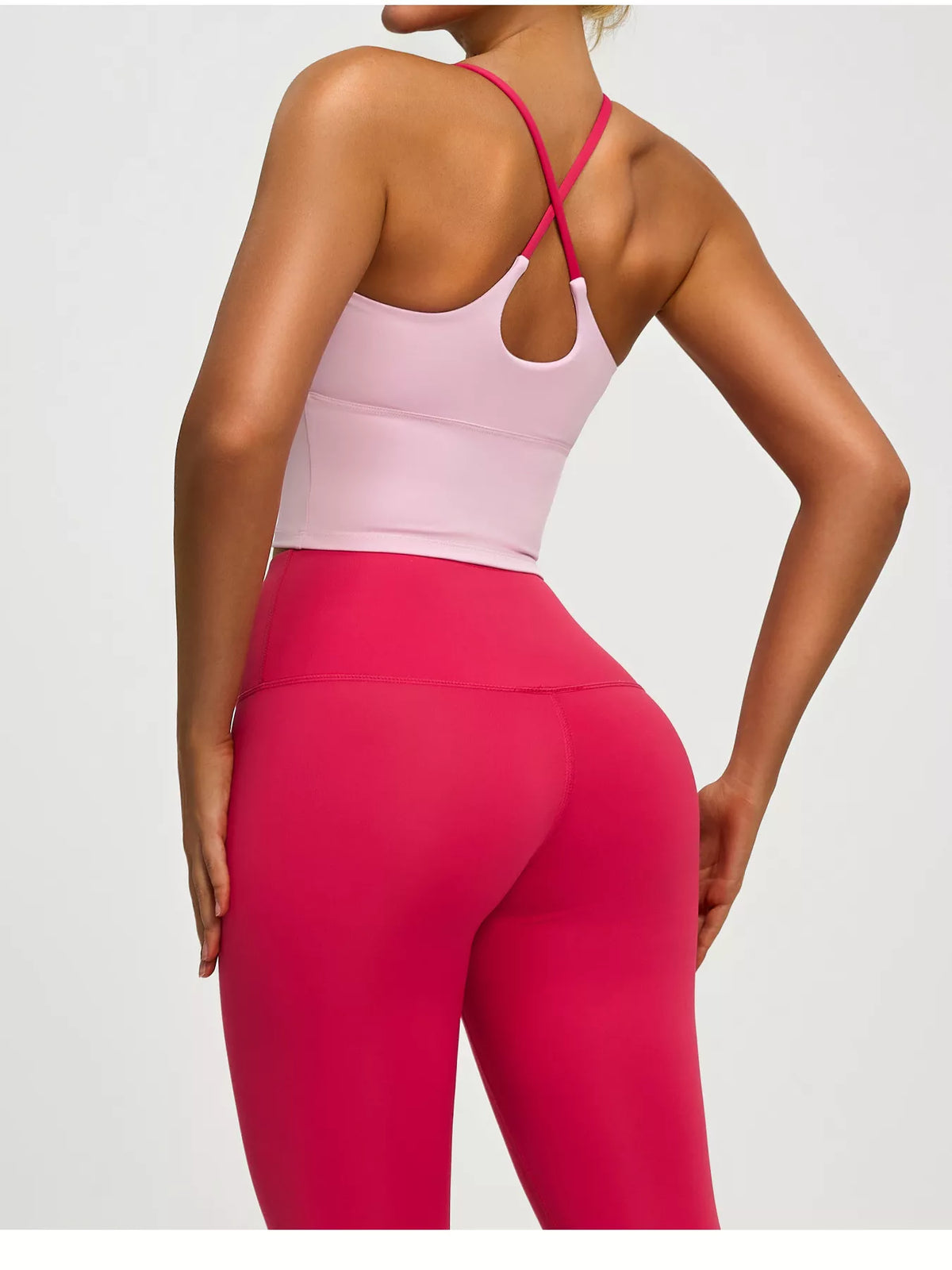 Pastel yellow active bra, close view of fitted crop length