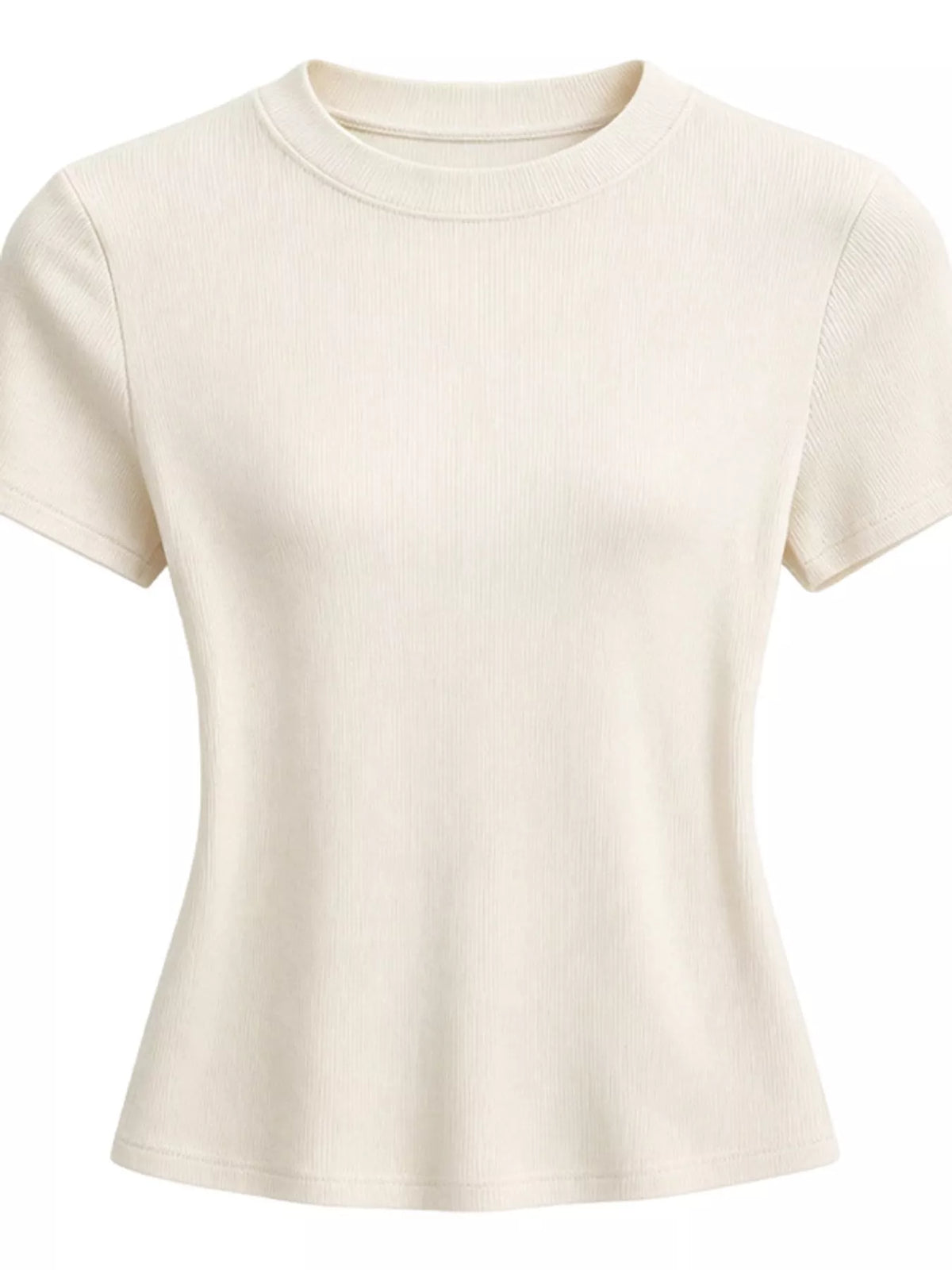 Cream crew neck T-shirt shown from the back.