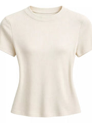 Cream crew neck T-shirt shown from the back.