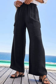 Black wide-leg utility trousers shown from the front