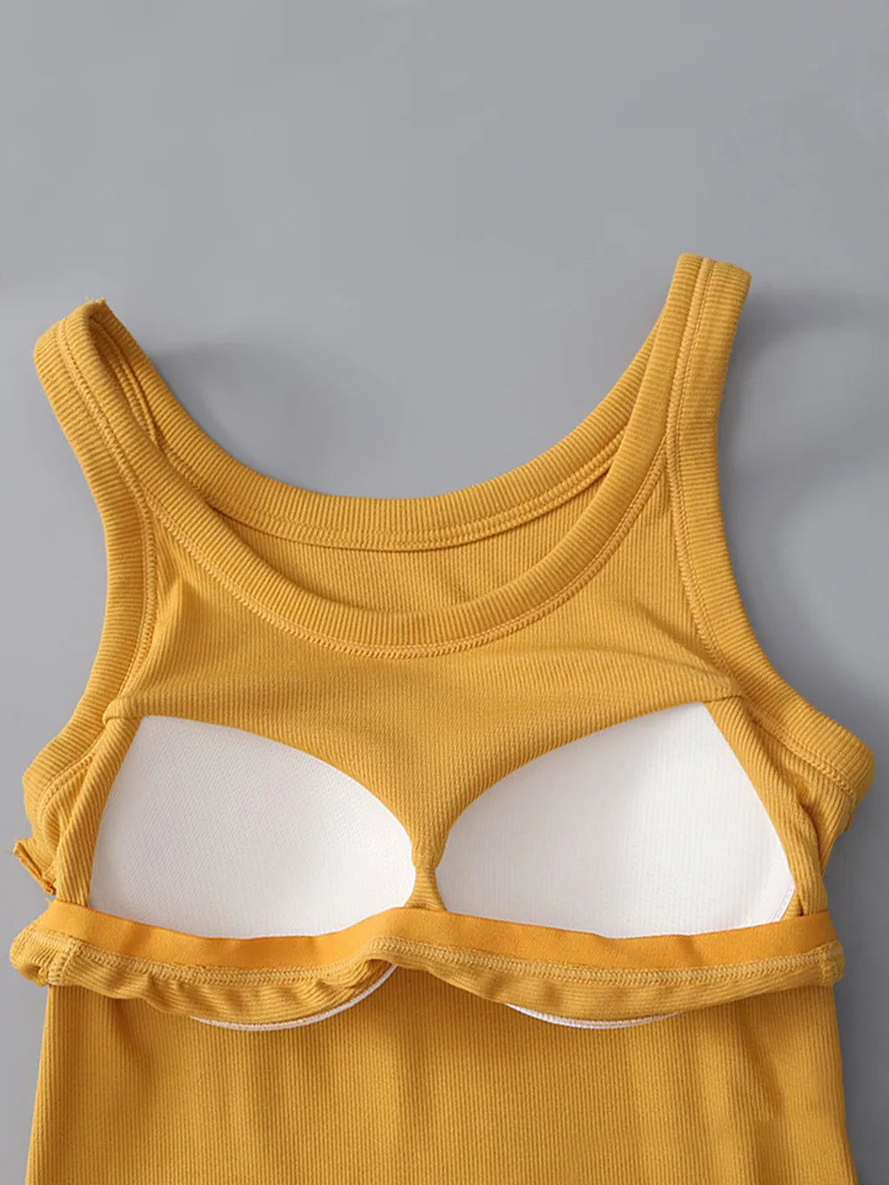 Soft viscose tank top with built-in bra shown in an alternate colour