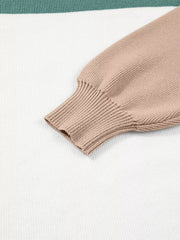Close-up of taupe ribbed sleeve cuff
