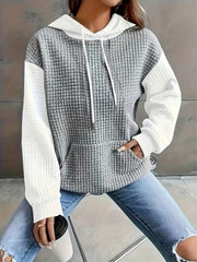 Grey-and-white color-block hoodie with kangaroo pocket