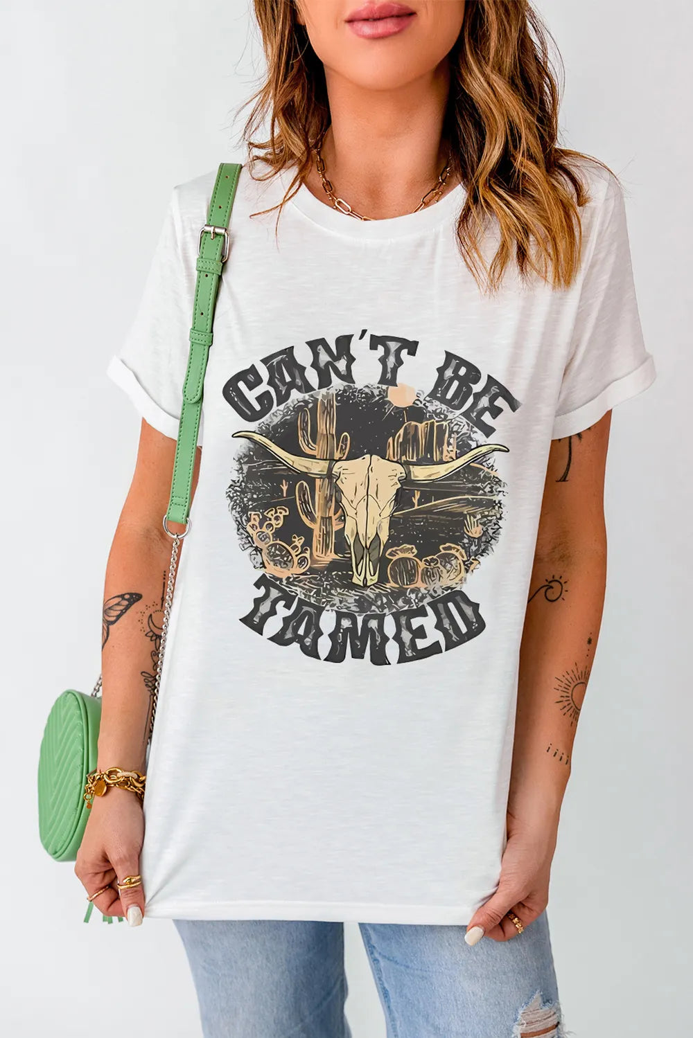 Front view of white western graphic T-shirt