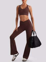 Alternate front view of seamless criss-cross v-neck tank and leggings active set