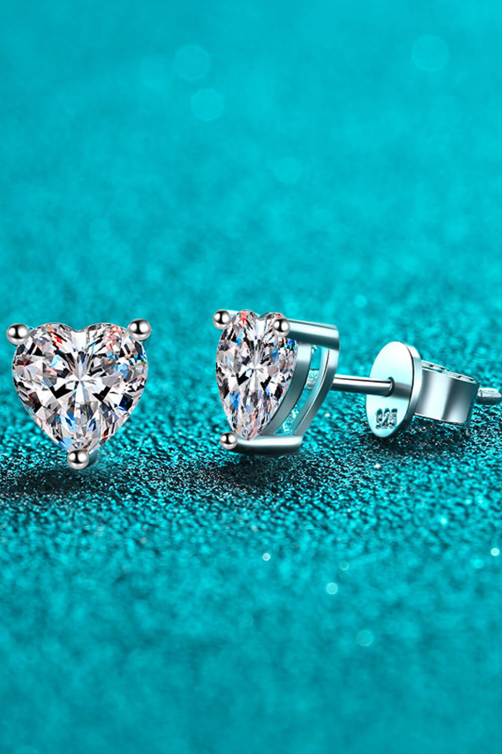 2 Carat Moissanite Heart-Shaped Stud Earrings — Side angle showing heart-shaped stud settings