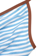 Blue striped fabric and contrast trim detail