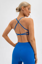 Blue cami back detail with crossed shoulder straps