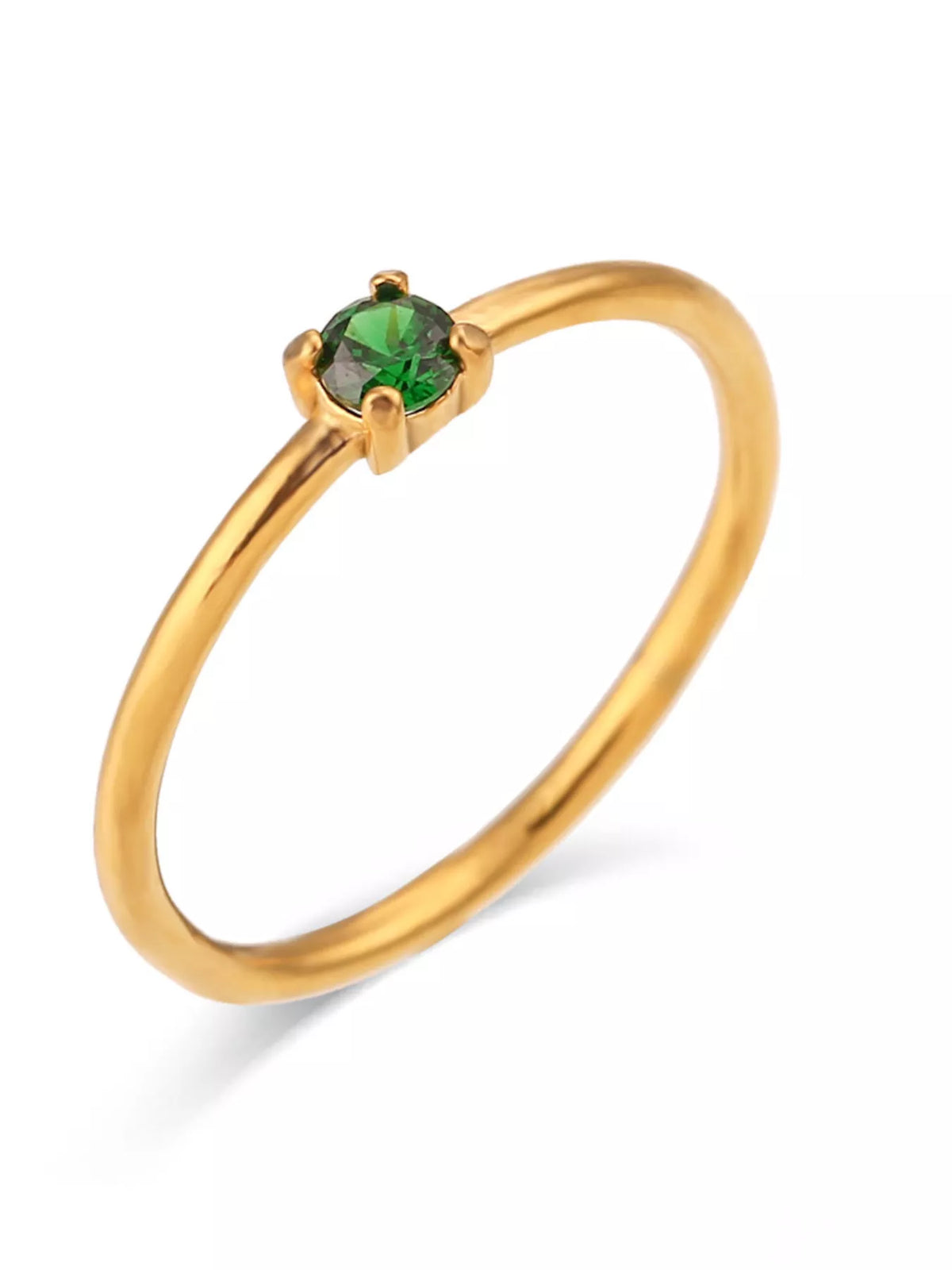 Gold-tone ring with a green round stone, product view