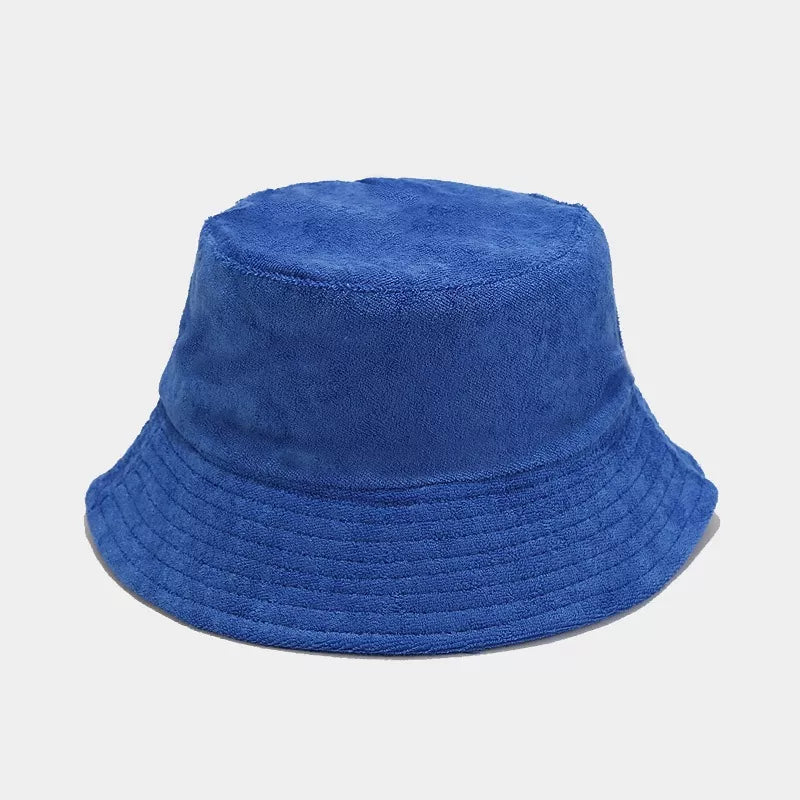 Underside view of the khaki wide-brim bucket hat