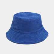 Underside view of the khaki wide-brim bucket hat