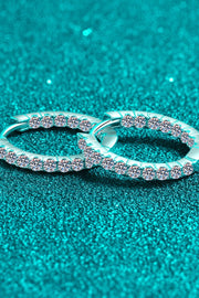 Moissanite 925 Sterling Silver Huggie Earrings — Side view of moissanite huggie hoop profile