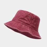 Wine red washed cotton bucket hat shown from the side