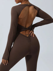 Brown jumpsuit back cutout close view