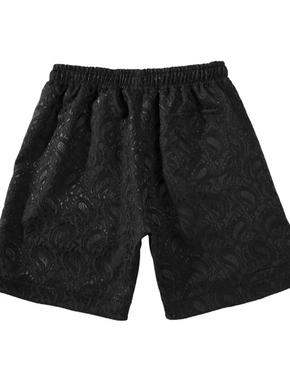 Back view of black paisley shorts