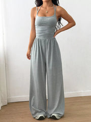 Women's spaghetti-strap wide-leg jumpsuit, light gray front full-length view